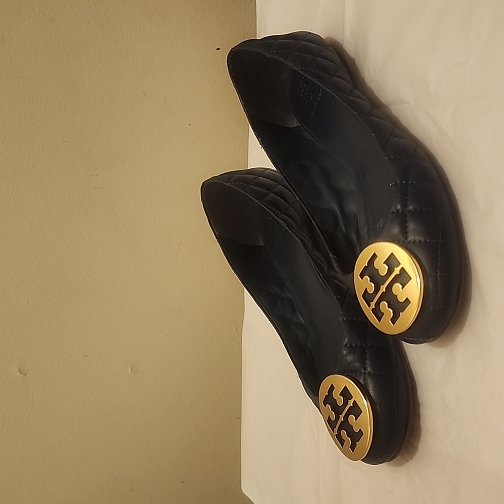 Tory Burch Quinn Blue Quilted Leather Ballerina Flats Size 10 Medium